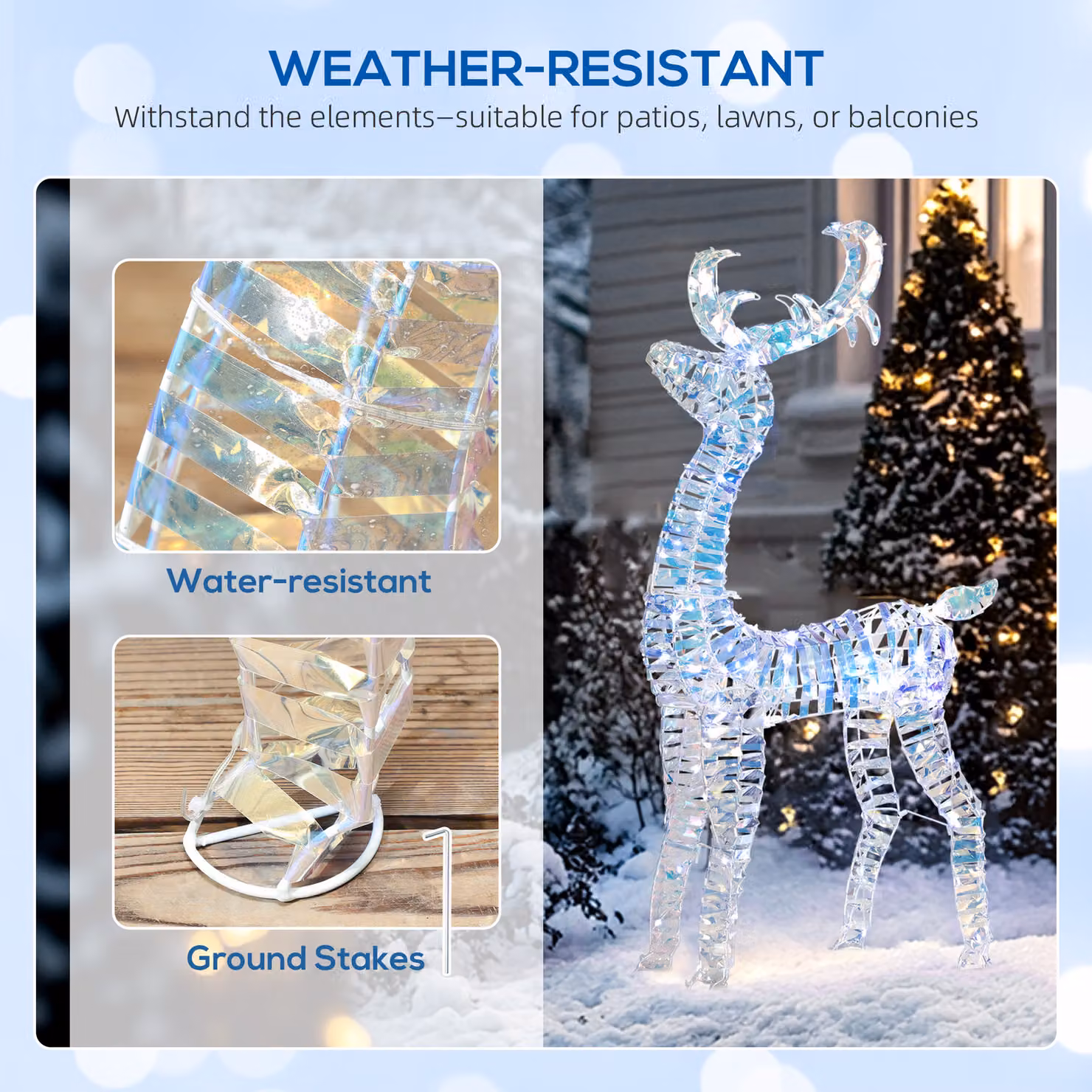 Outsunny Silver Lighted Christmas Reindeer with Sleigh featuring 170 Warm White LED Lights for Outdoor Holiday Decor – 4