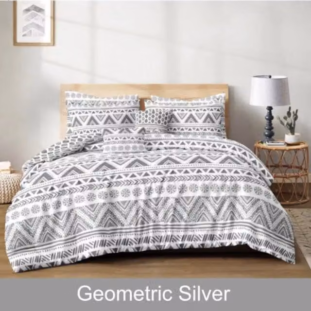 Ezysleep Silver Geometric Printed Duvet Set with Pillowcases, 200 cm