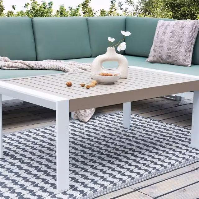 Wyld and Coco Taupe Aluminium Outdoor Coffee Table in Beige, W: 120 cm, D: 120 cm