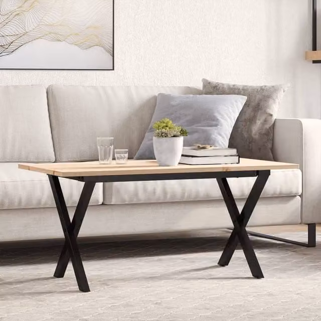 Berkfield Home X-Frame Coffee Table in Brown Solid Pine and Steel, W: 100 cm, D: 50 cm, H: 45 cm