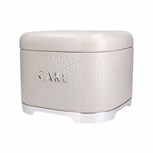 Lovello Geometric Metal Cake Tin with Hinged Lid in Beige and Grey