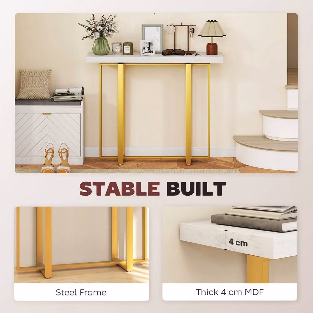 EONLION Modern Rectangular Console Table with White Faux Marble Top and Gold Metal Frame, Width: 100 cm – 2