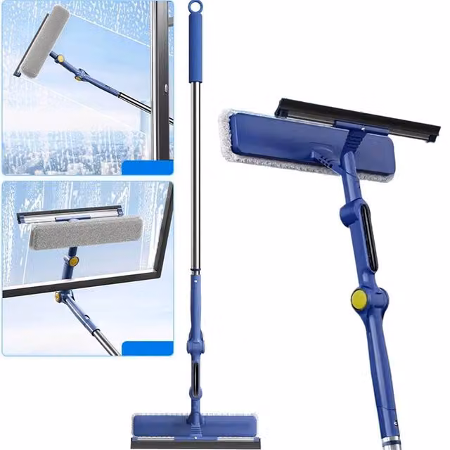 SPETLEK 2-in-1 Window Squeegee and Glass Cleaner Kit with Long Handle, Blue
