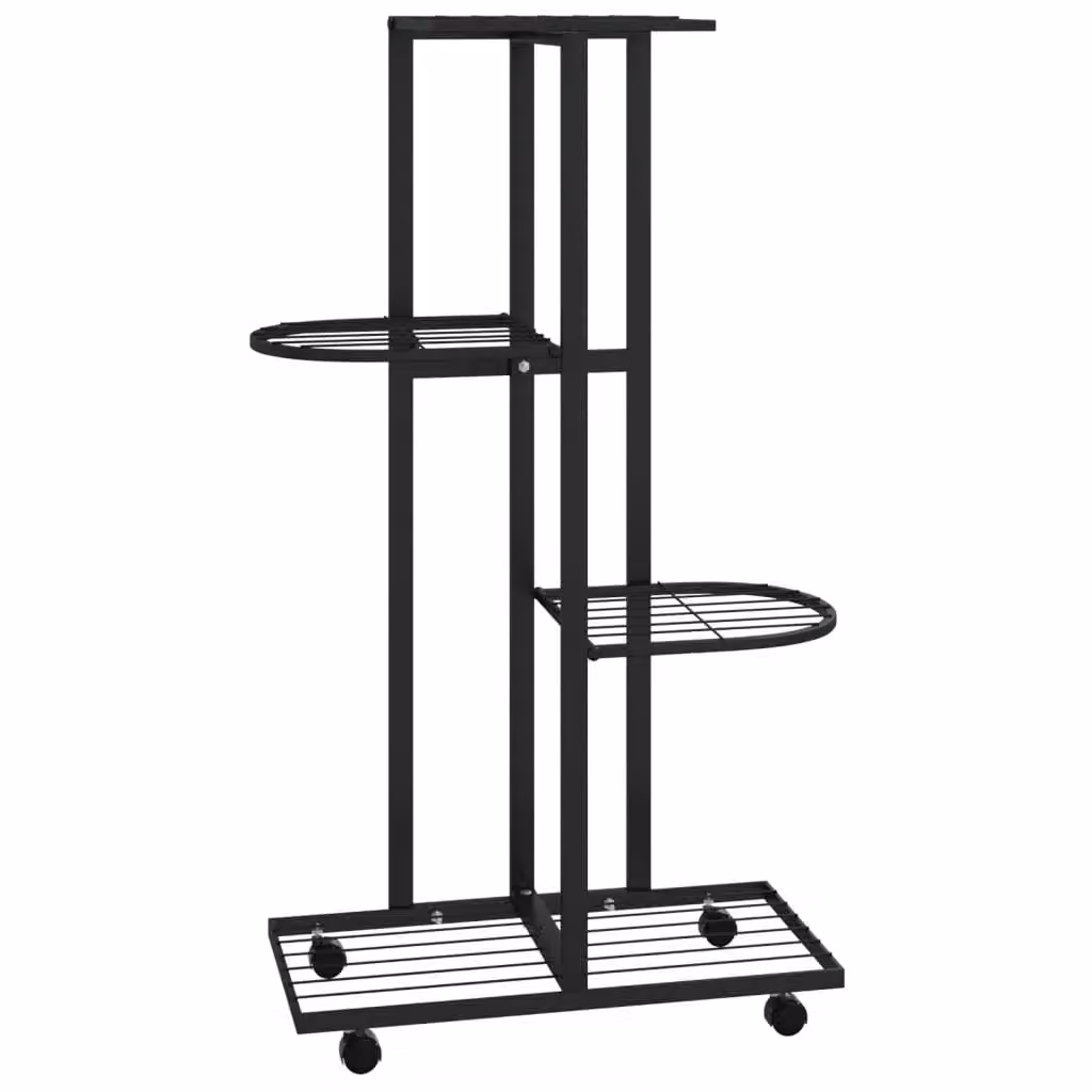 Berkfield Home 4-Floor Metal Flower Stand with Wheels in Black, W/D/H: 44 x 23 x 80 cm – 2