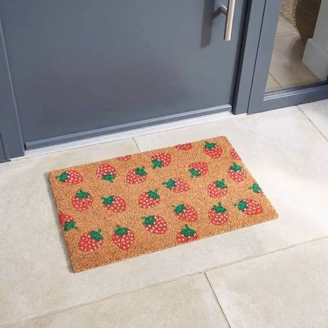 Garden Greatness Strawbs Natural Coir Doormat, Floral Design, Brown/Sand/Multicolour, W: 45 cm, D: 75 cm, H: 1.5 cm