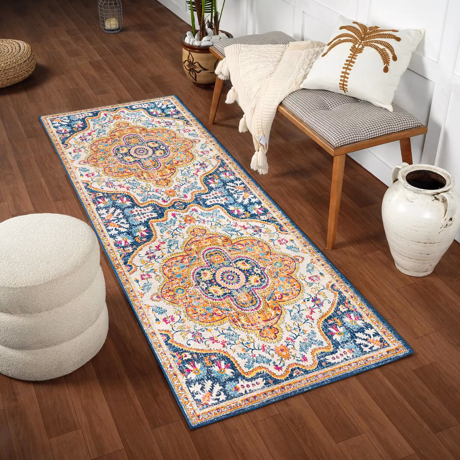 Livabliss Floransa Vintage Boho Living Room Rug in Navy Multicolour, W: 80 cm, L: 220 cm – 4