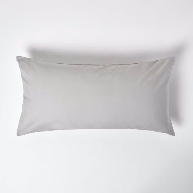 Homescapes 200 Thread Count Grey Combed Cotton Percale Housewife Pillowcase W/D/H: 40 x 80 cm