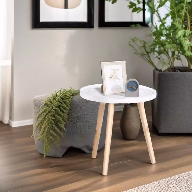 Pirlo Plush Narrow White Side Table with Floral Design, W/D/H: 40 x 40.5 x 20 cm – 1