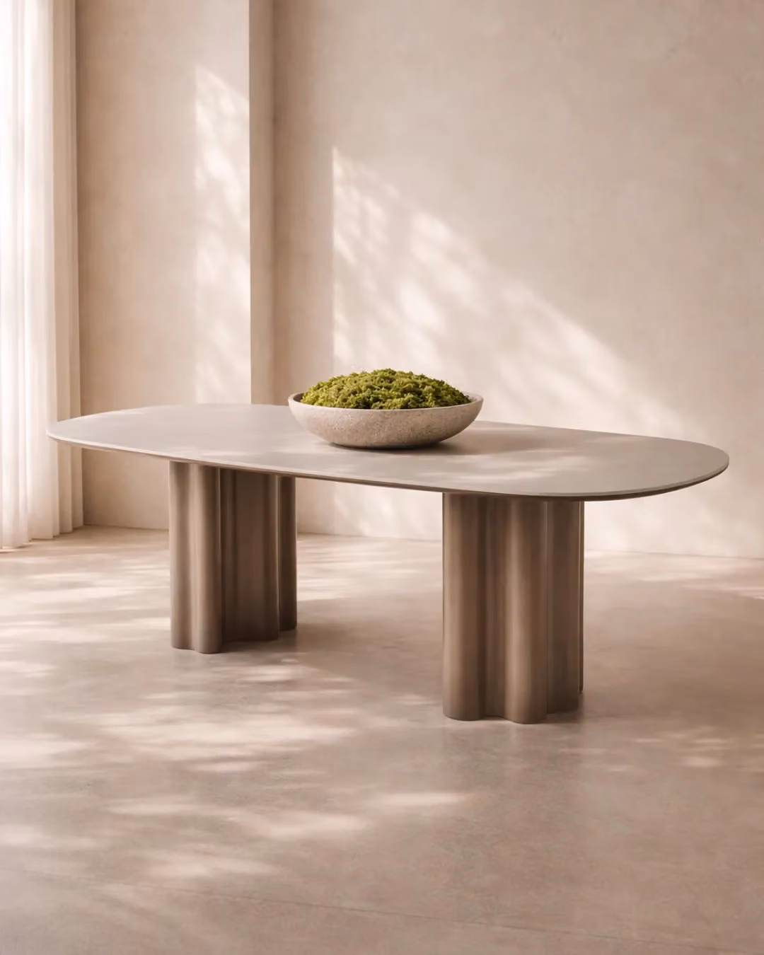 Tommy Franks Moon Oval Ceramic Dining Table in Brown and Beige, W: 240 cm, H: 75 cm