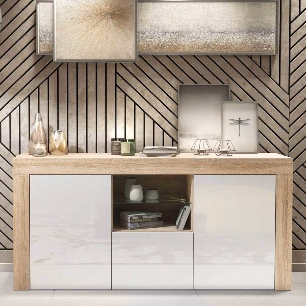 PAWNORA Modern White Glossy Wood TV Unit and Sideboard Storage Cabinet – 4