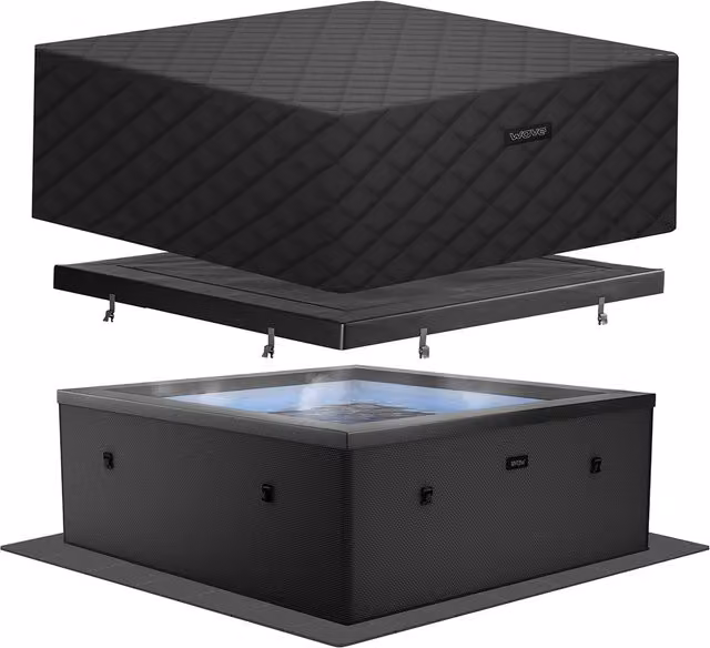 Summer Waves Wave Garda 4-Person Eco Foam Hot Tub with Integrated Heater in Charcoal Black EnergySave Bundle