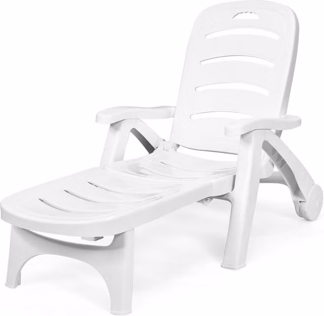 Costway 2-in-1 Folding Chaise Lounge Reclining Chair with Armrests and Castors, White