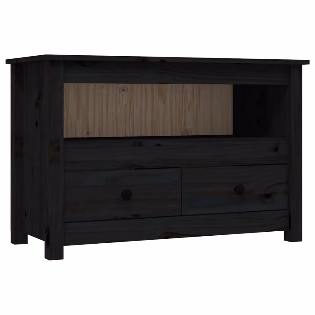 Berkfield Home Black Rustic Solid Wood Pine TV Cabinet W: 79 cm, D: 35 cm, H: 52 cm – 2