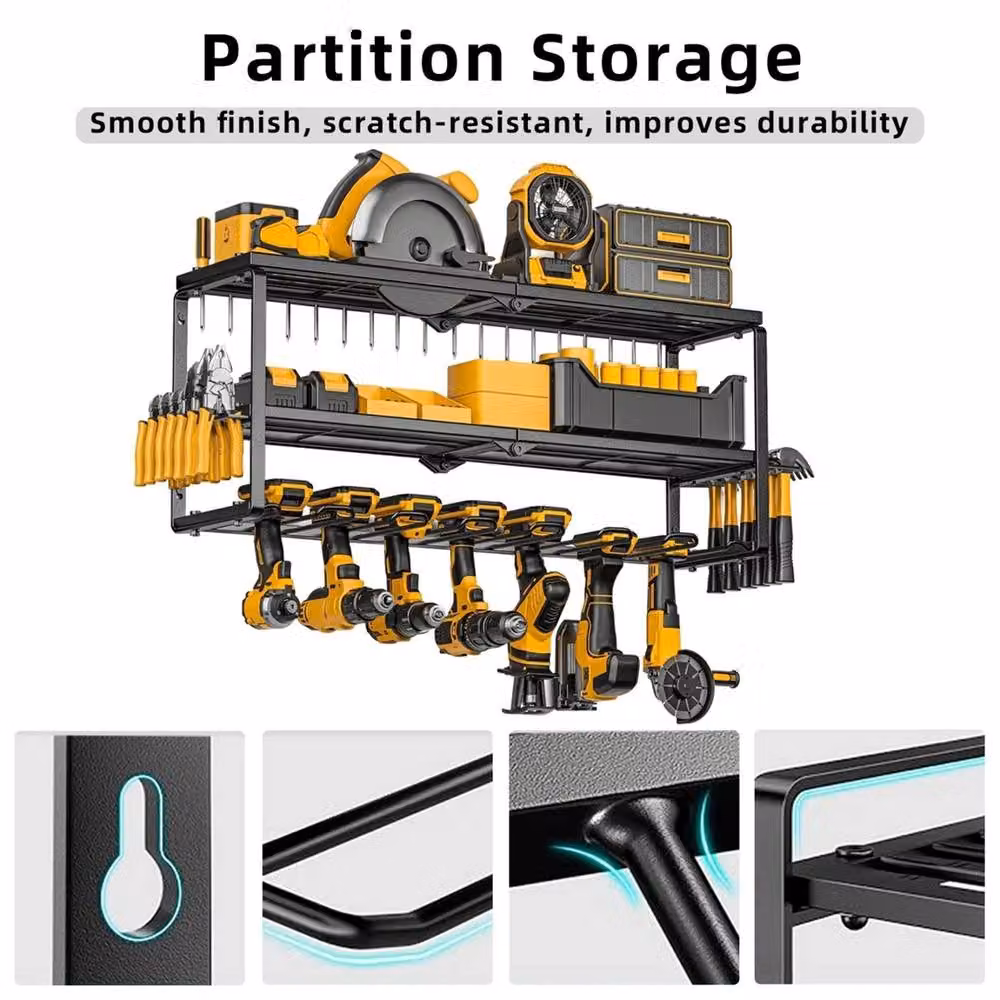 Nordara Heavy Duty Wall Mounted Power Tool and Drill Holder Storage Rack in Black – 3