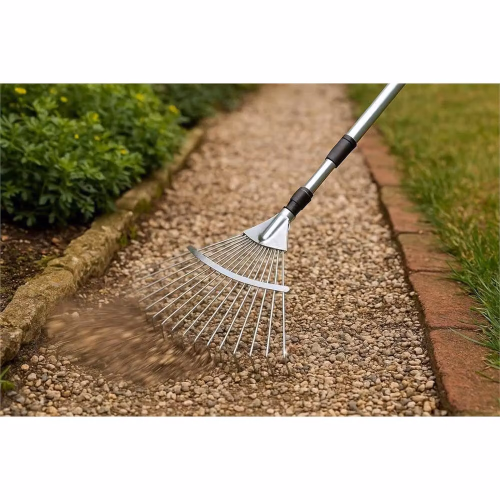 VOGREX Silver Metal Garden Rake with Adjustable Telescopic Handle for Leaves, Lawn and Grass – 3