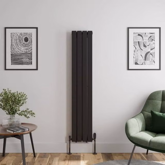 Temprazo Black Double Panel Vertical Designer Radiator, H 160 cm x W 30.5 cm