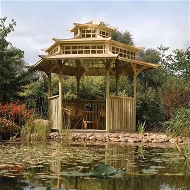 Cheshire Pressure Treated 6-Sided Oriental Pagoda Garden Structure in Light Oak – 1