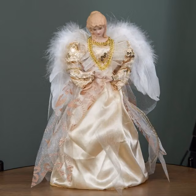 Samuel Alexander Gold Angel Christmas Tree Topper with Feather Wings, Height: 30 cm