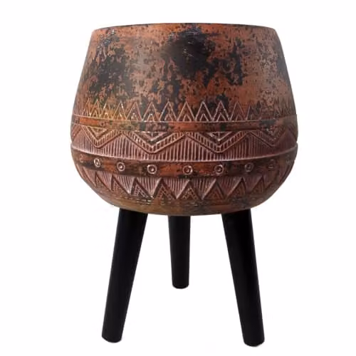 Leaf Design UK Large Zaturn Plant Pot in Brown Fibreglass, H 44 cm, W 30 cm, D 30 cm