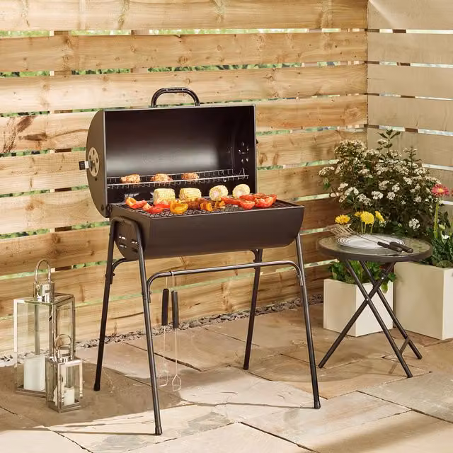 Kansas Charcoal Kettle BBQ in Grey and Black with Steel Tool Set