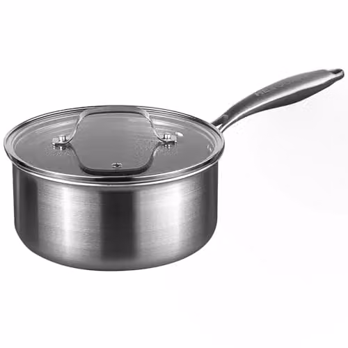 Prochef Non-Stick Stainless Steel Saucepan with Glass Lid, Silver, Diameter: 20 cm, Height: 10 cm