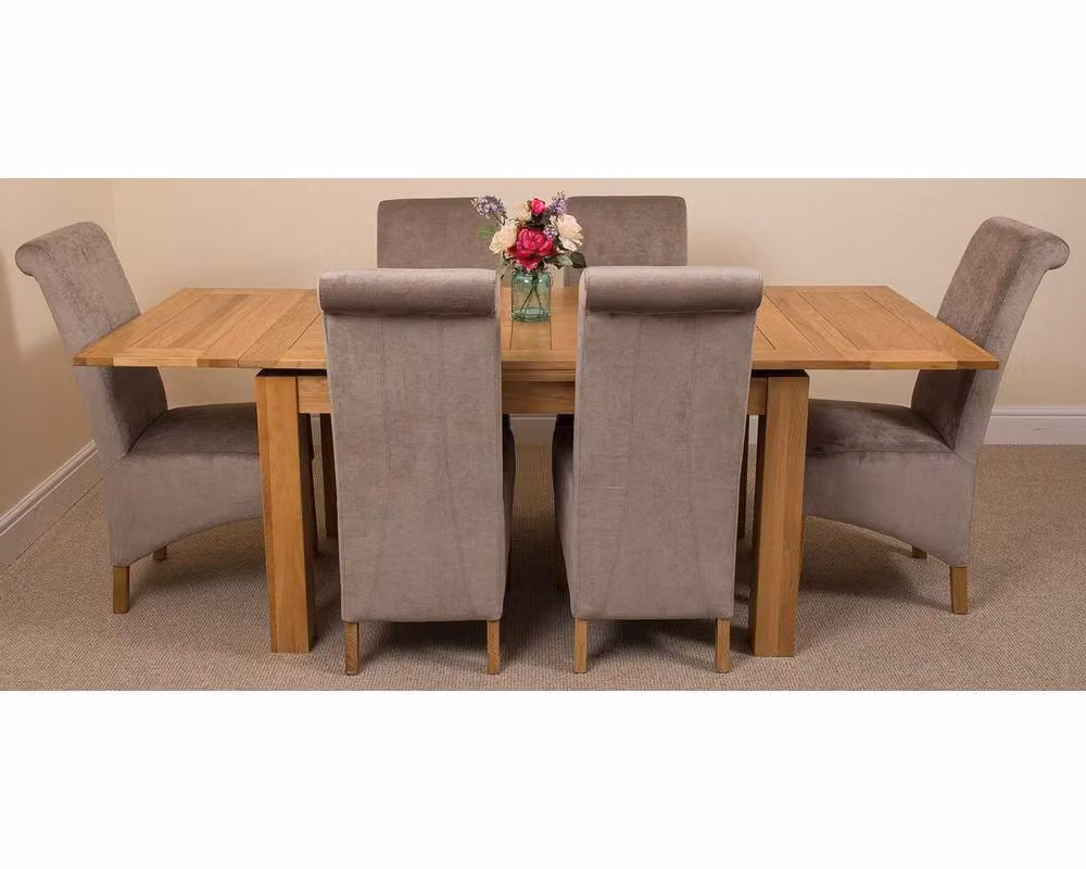 Thats Furniture Richmond Oak Extending Dining Table and 6 Grey Fabric Upholstered Chairs Set – 3