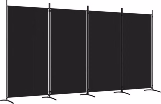 Berkfield Home 4-Panel Fabric Room Divider in Black, W/H: 346 x 180 cm – 1
