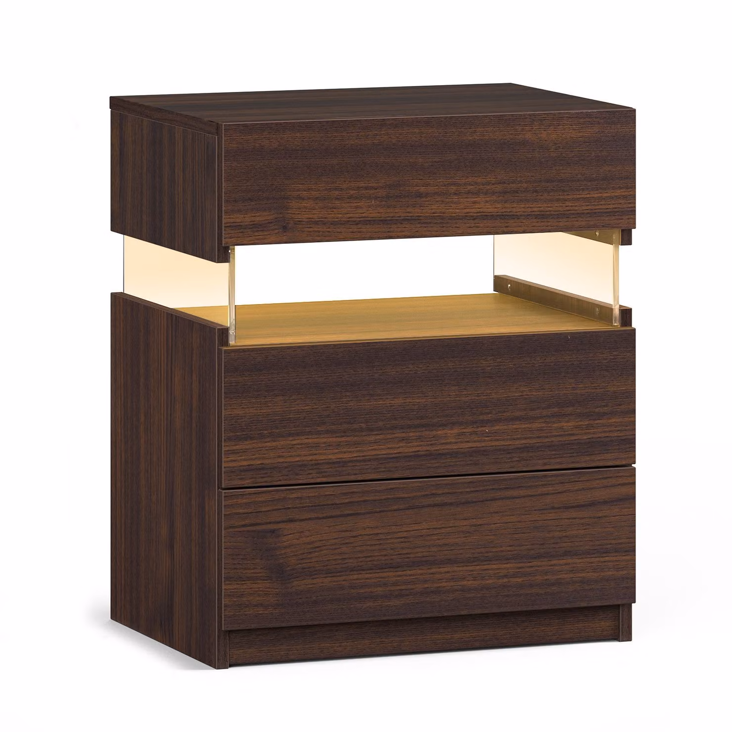 Aosom.UK Modern Walnut Nightstand with Acrylic Board, 3 Drawers and Multi-Colour LED Light, W/D/H: 37.5 x 50 x 60 cm – 2