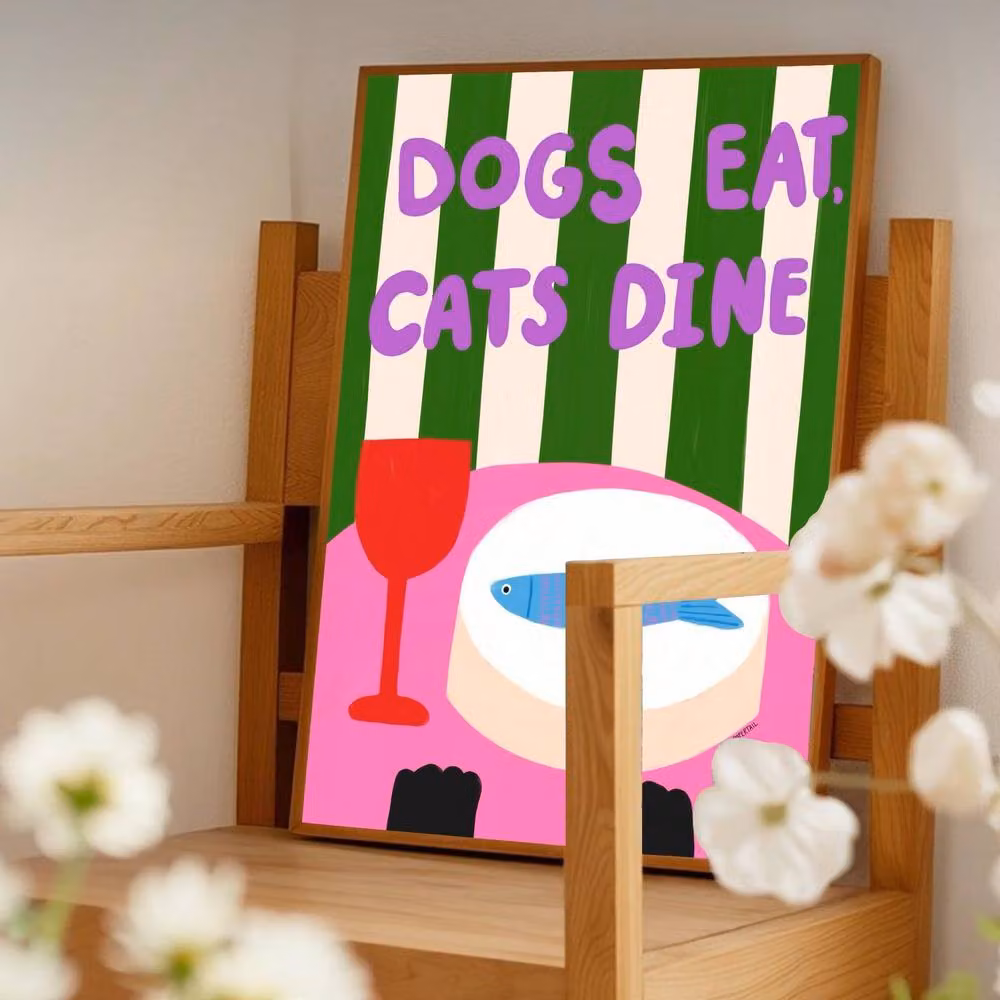 The Paper Tail Cats Dine Funny Art Print, Multicolour, W: 29.7 cm, H: 42.0 cm – 3