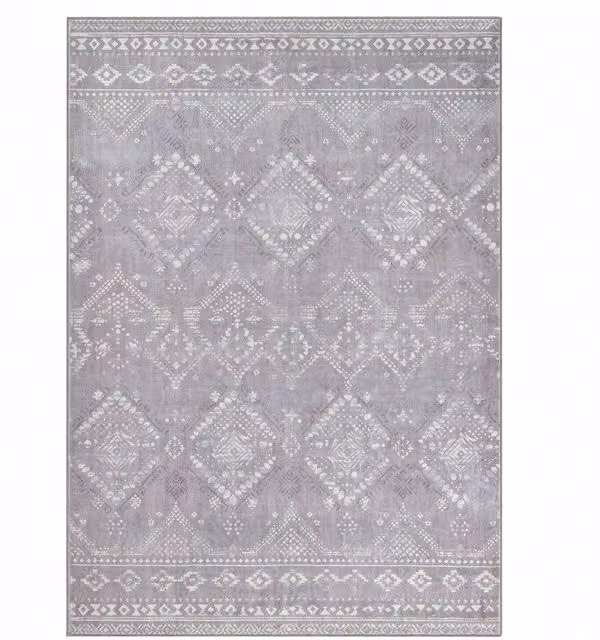 SONGMICS Boho Grey Ethnic Rectangular Area Rug for Living Room and Bedroom, Non-Slip and Washable, W/D/H: 120 x 120 x 1 cm