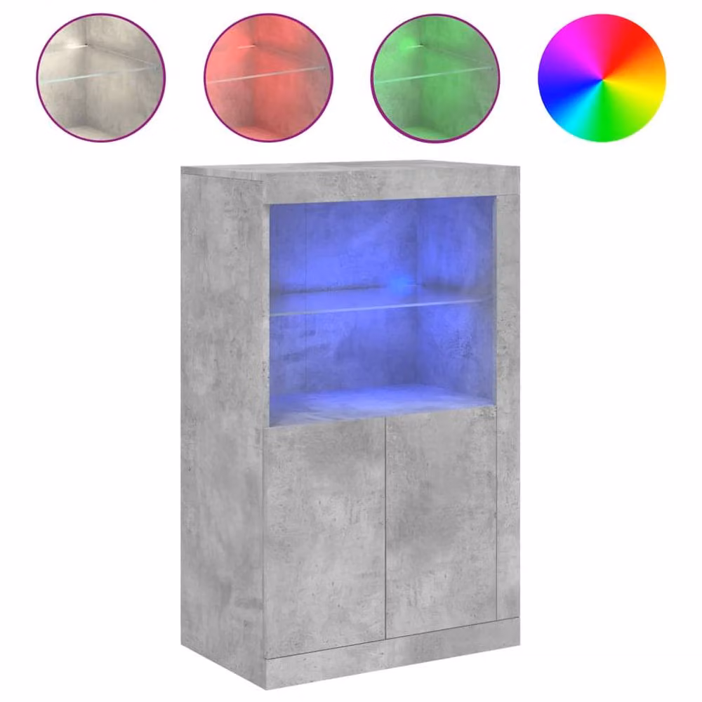Berkfield Home Modern Side Cabinet with LED Lighting and Glass Doors in Concrete Grey, W/D/H: 100 x 37 x 60.5 cm – 3