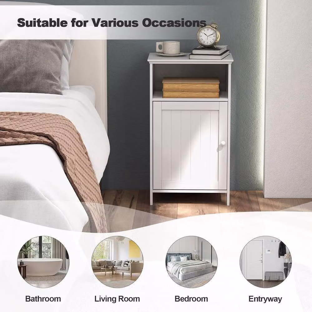 Gymax Modern White Lacquered Freestanding Bathroom Floor Cabinet with Adjustable Internal Shelves and Hinged Doors – 4