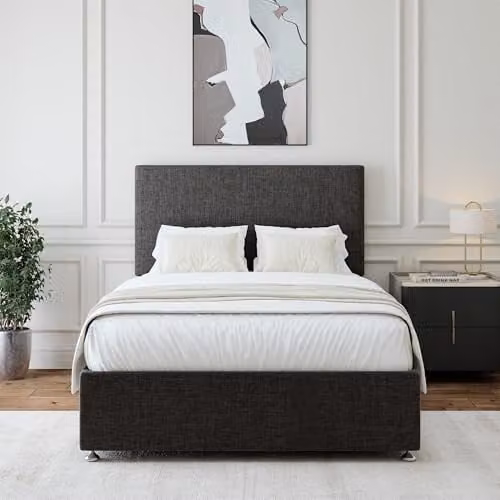 Bedmaster Linen Upholstered Divan Bed Base with 2 Drawers and Plain Headboard in Mauve, W/D/H: 140 x 200 x 45 cm