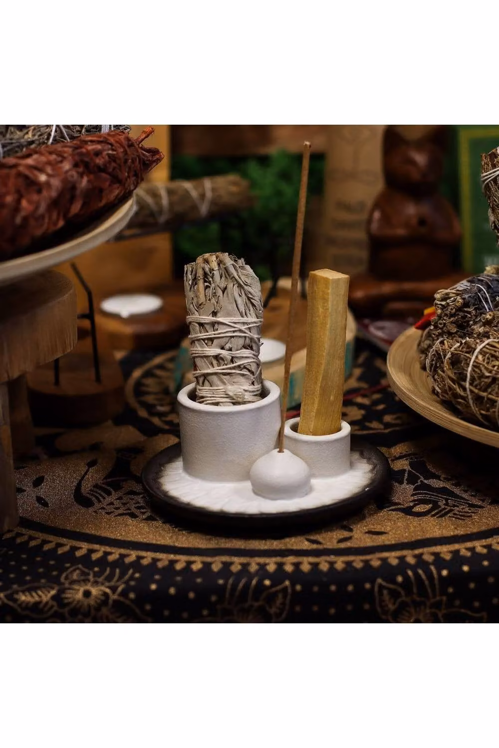 KDMD White and Grey Mandala Ceramic Palo Santo and Smudge Holder – 2