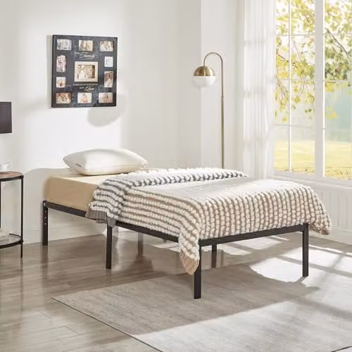 House of Home Single Modern Metal Bed Frame in Black, W/D/H: 190 x 90 x 35 cm