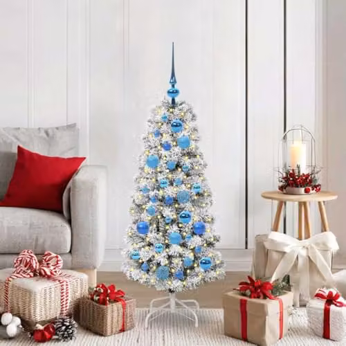 vidaXL Artificial Hinged Christmas Tree in Green and White, Height: 120 cm – 2