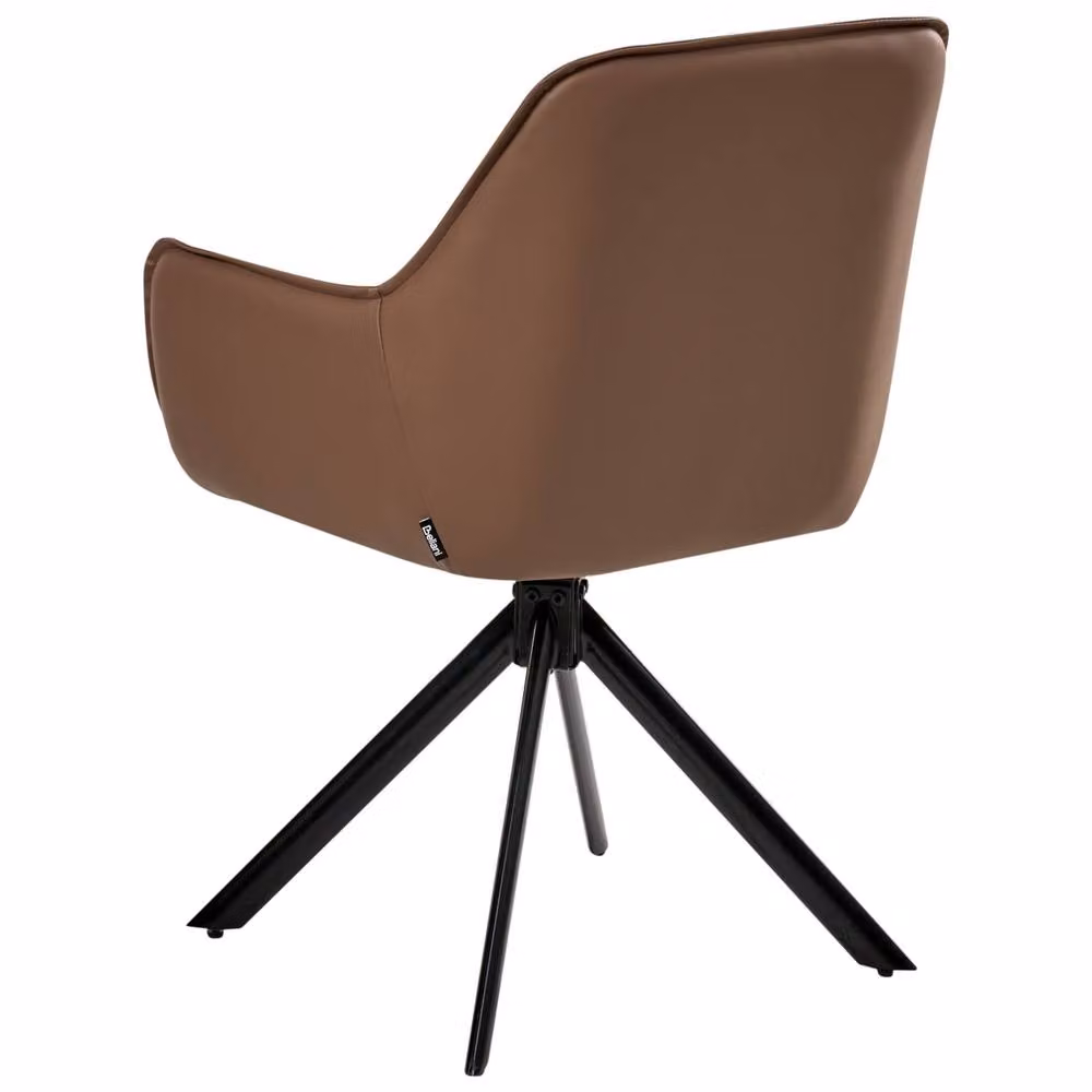Wyld and Coco Brown Faux Leather Swivel Dining Chair with Armrests – 4