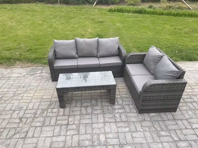 Fimous Dark Grey Mixed Rattan Garden Furniture Set with Rectangular Coffee Table