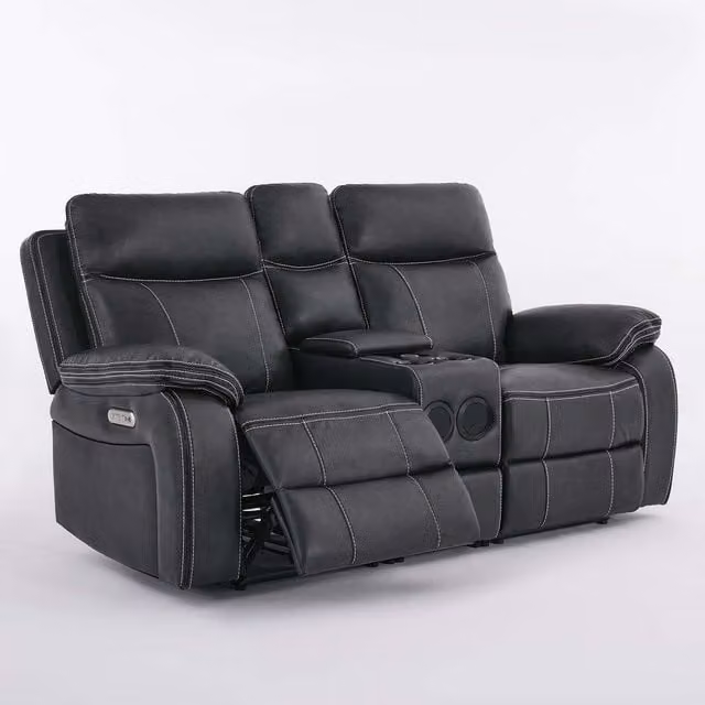 More4Homes Vinson Electric Recliner Sofa with Speakers and USB Charging in Charcoal Grey Synthetic Leather