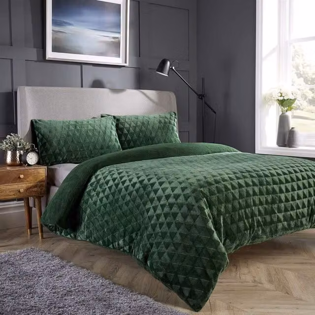NewEdgeBlinds Reversible Green Graphic Fleece Duvet Cover 90 x 200 cm