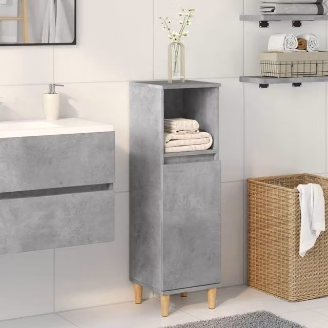 Berkfield Home Grey Bathroom Cabinet with Hinged Doors and Open Shelf, W/D/H: 30 x 30 x 100 cm – 1