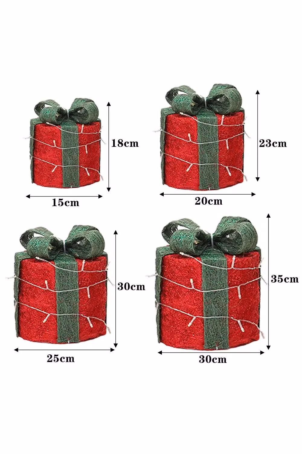 Living and Home 4Pcs Round Red Christmas Gift Boxes with LED Light Bowknot Decor – 4