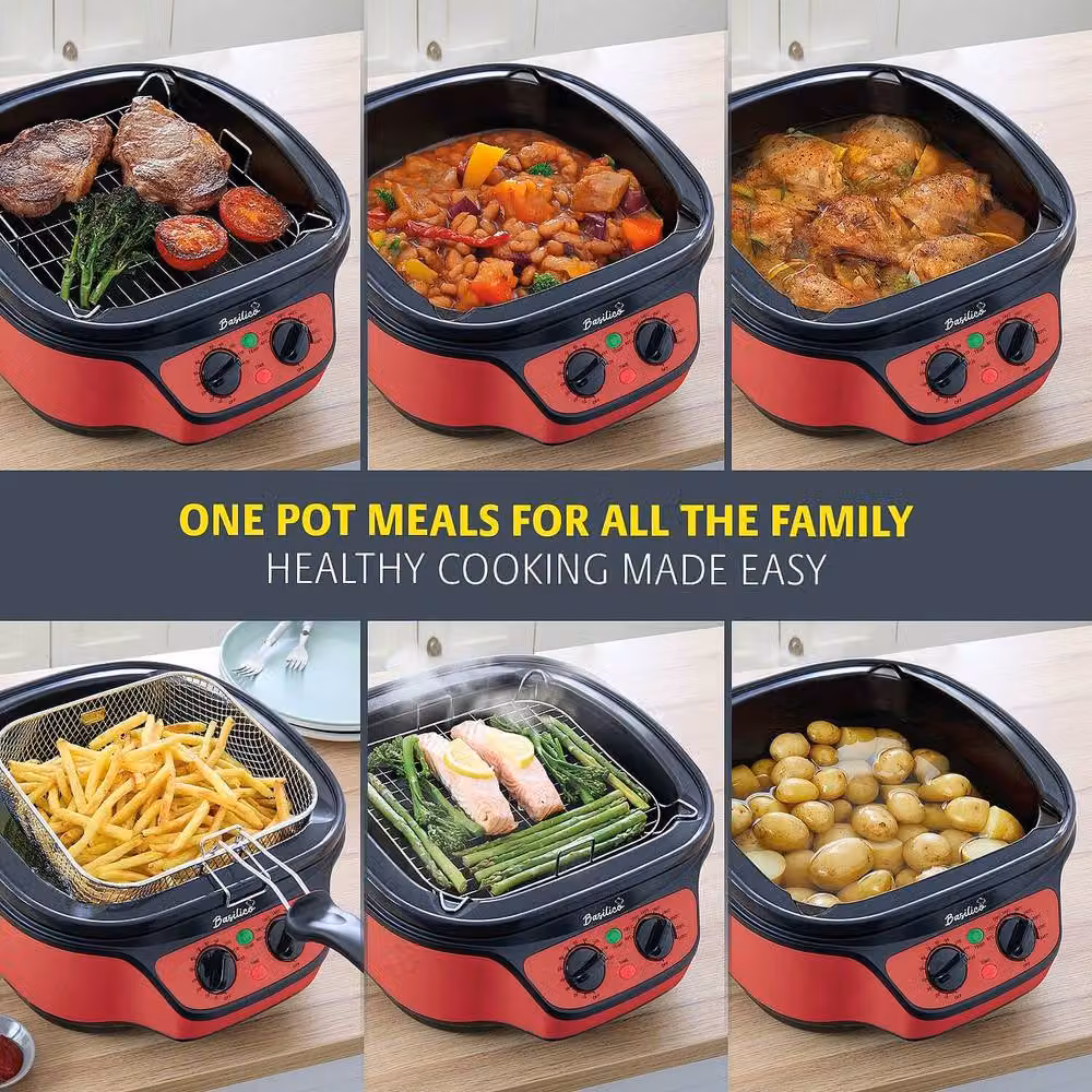 Basilico One-Pot Wonder 8-in-1 Multicooker with 5L Non-Stick Bowl and Glass Lid, Red – 3