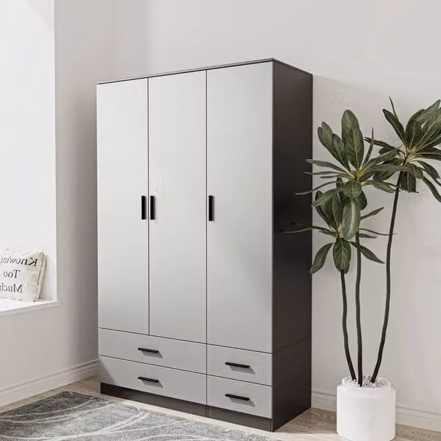 FORGEVIO Modern Black and Grey Bedroom Wardrobe with Shelves and Integrated Drawers
