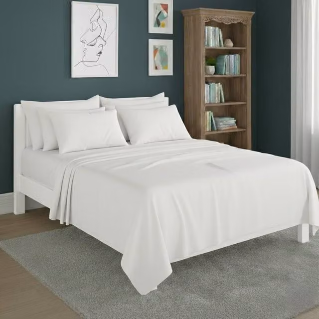 Snug City Plain White Poly Cotton Easy Care Fitted Sheet and Pillowcase Set, King Size (180 x 200 cm) – 1
