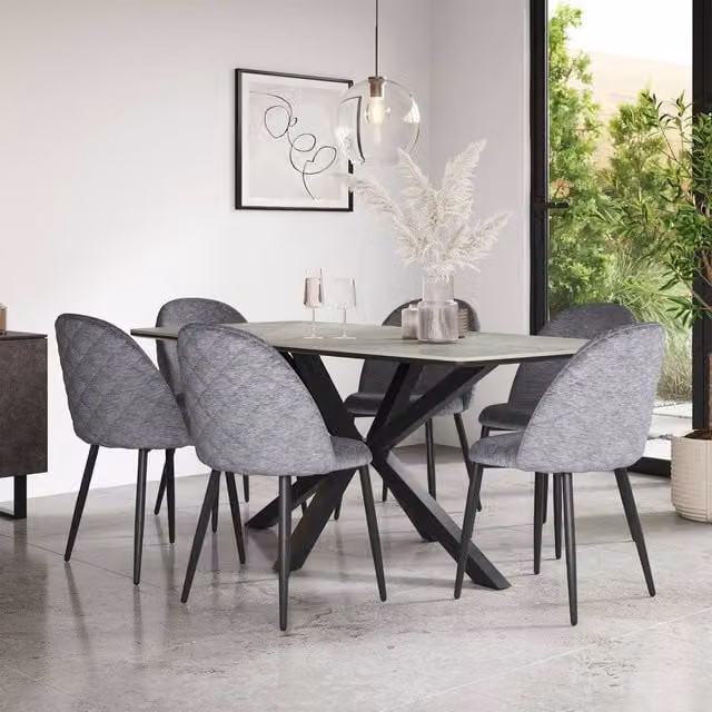 More4Homes Juno Light Grey Ceramic Rectangular Dining Table and 8 Raye Velvet Chairs W/D/H: 180 x 90 x 75 cm