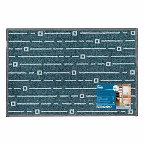 JVL Savio Machine Washable Checked Door Mat, Petrol and Grey, W/D: 40 x 60 cm – 2