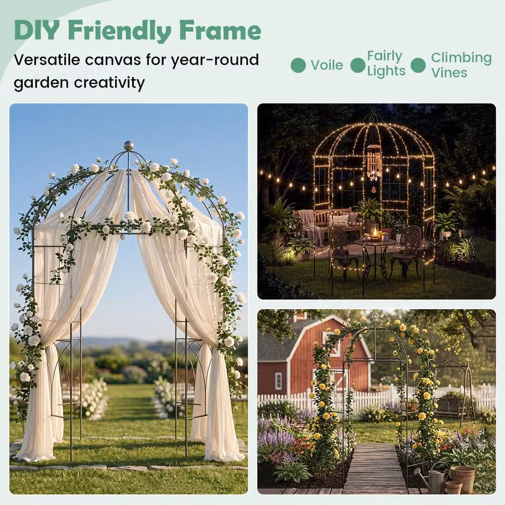 Gymax Metal Birdcage Shape Garden Gazebo and Plant Trellis Pavilion in Black, W/D/H: 203 x 203 x 203 cm – 7