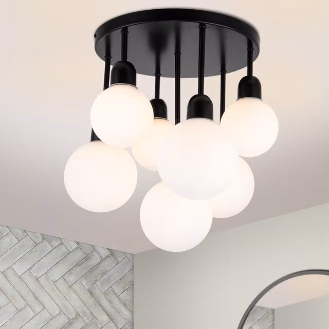 COSYLYTE Broome 7 Light Glass Ceiling Light for Bathrooms in Matt Black