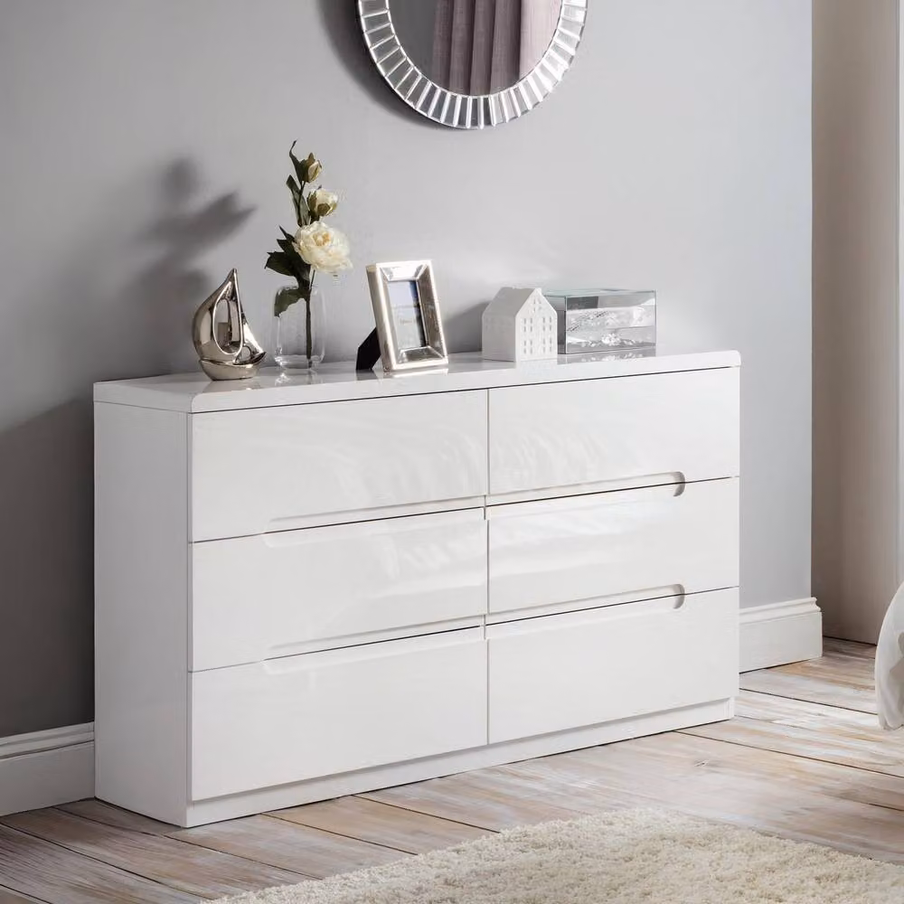 Cheshire Premium Midtown 6 Drawer Wide Chest in High Gloss White – 2